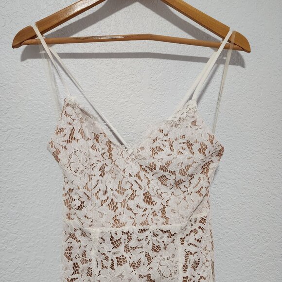 DO+BE White Floral Lace Midi Dress Nude lined Small Bridal Cocktail Romantic NWT - Picture 3 of 8